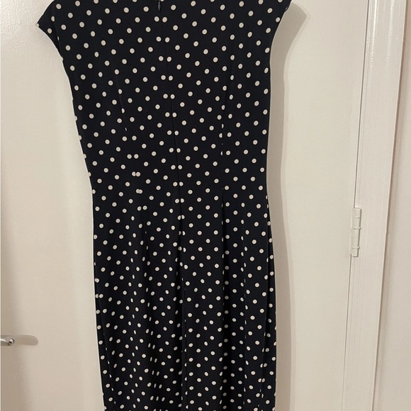 Connected Apparel Navy and Cream Polka Dot Midi Dress - Picture 4 of 5